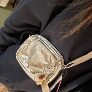 New Kipling Silver hubei zippered Crossbody belt Bag adjustable